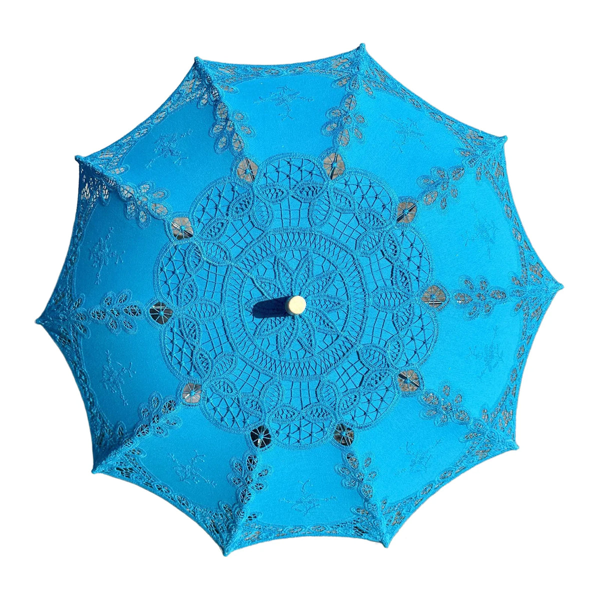 parapluie dentelle blanc vintage élégant poignée bois bleu vert mariage voyage