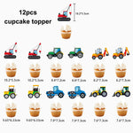 décoration fête anniversaire tracteur camion grues happy birthday spirales bannières cupcake toppers cartoony