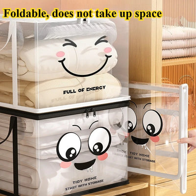 boîtes rangement pliables transparentes motifs sourires poignées modernes ludiques FULL OF ENERGY TIDY STORAGE