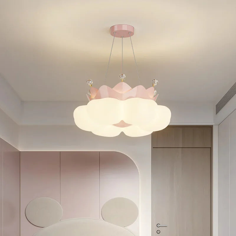 lampe suspendue moderne nuage blanche rose pâle brillante chaînes led minimaliste chambre enfant filles