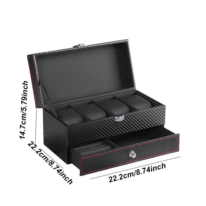 boîte rangement cuir noir montres bijoux élégante boutons fermeture moderne