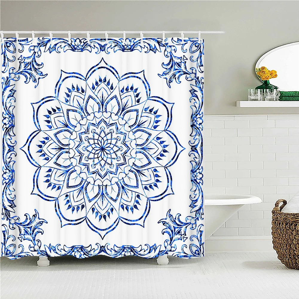 rideau douche boho multicolore fleurs mandalas geometrique opaque polyester respectueux environnement