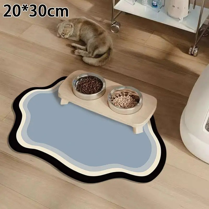tapis absorbant moderne gris noir blanc chats chiens gamelles antibruit