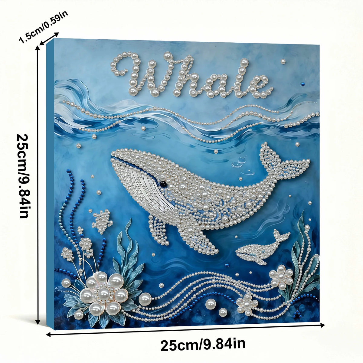 kit peinture points tableau décoratif baleine océan fleurs bleu blanc beige