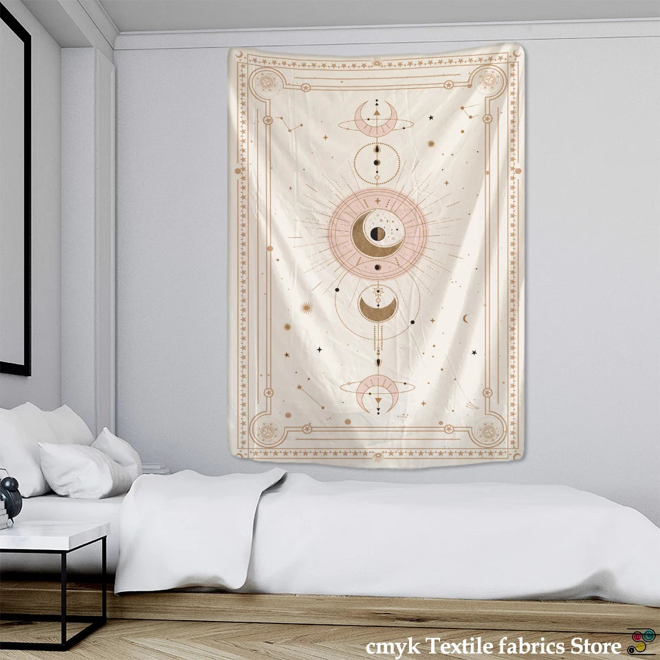 tapisserie murale tissage polyester fleur tarot sorcellerie boho géométrique phases lunaires bohemian deco chambre