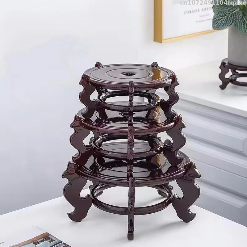 support plante bois sculpté main classique marron foncé orné display stand plantes trépied multifonction