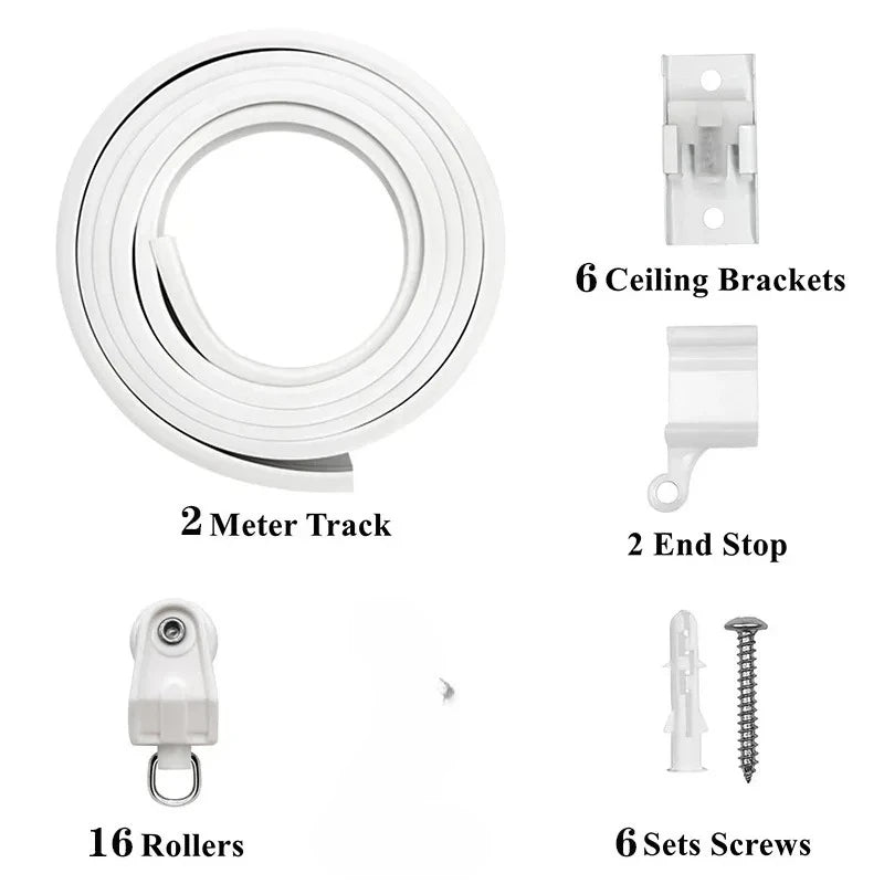 rideau flexible blanc moderne rail anneaux tringle quincaillerie décoration clips fixation plaque métallique intégrée