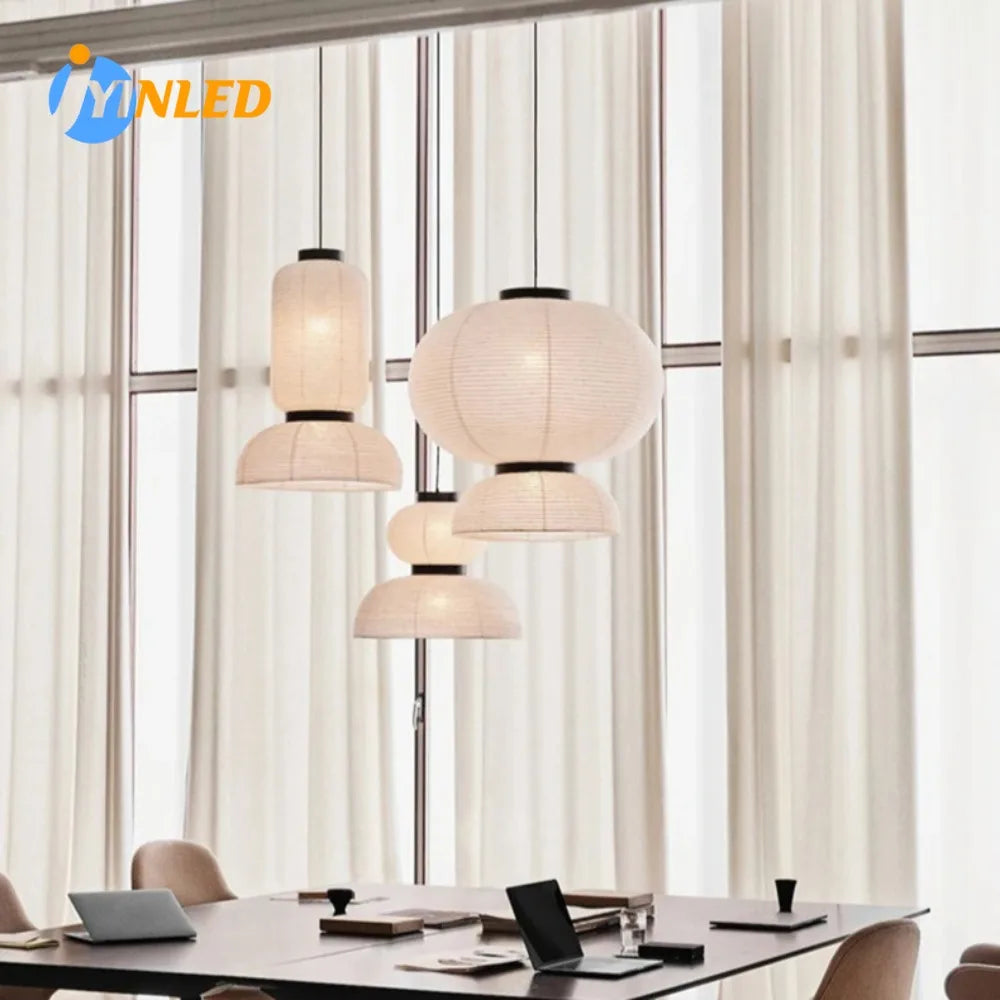 lampe suspendue japonaise blanc crème abat jour texturé semi translucide minimaliste chambre salon