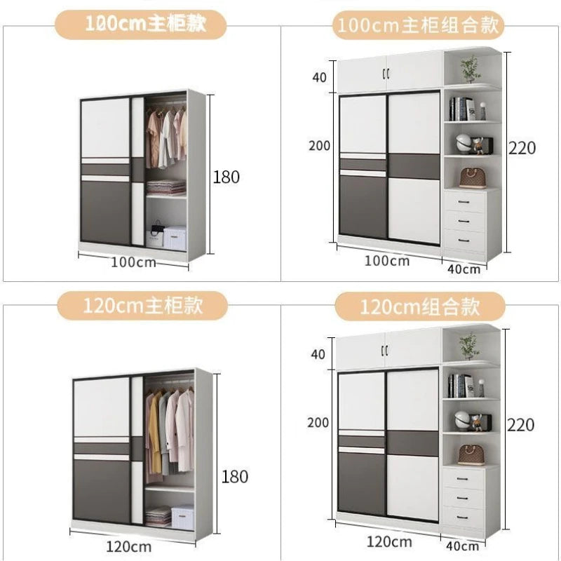 armoire moderne minimaliste blanc gris panneaux rectangulaires vêtements suspendus boîtes rangement jouets poignées porte