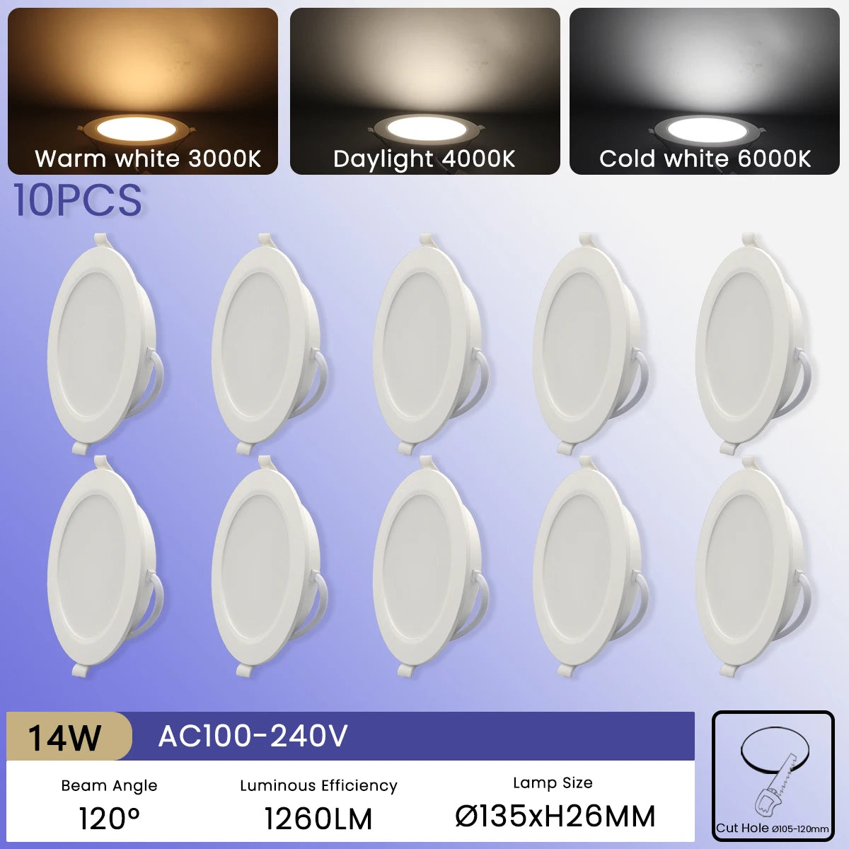 lampe encastrable led blanc moderne clips ac 110 240v 10w 24w