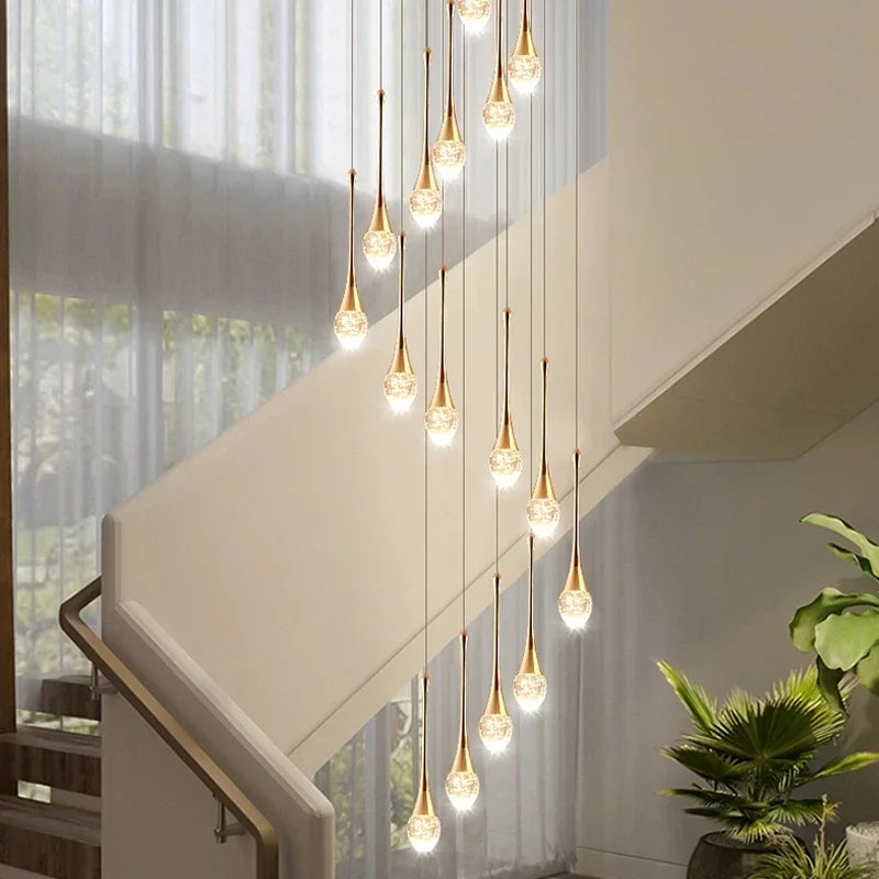 suspension lumineuse or contemporaine 15 lumières transparentes bulles 50cm 250cm