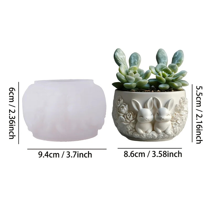 moule silicone pot décoration lapins roses artisanal fleurs succulente plumes bougies