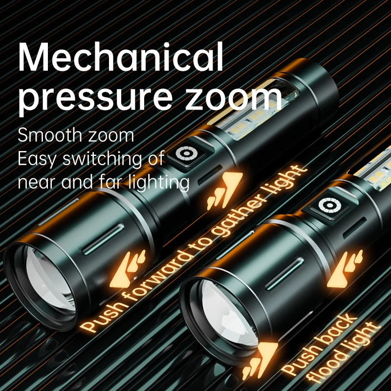 lampe torche led rechargeable zoomable 1200 lumens 10w 3h 8h 100 200mètres camping