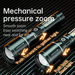 lampe torche led rechargeable zoomable 1200 lumens 10w 3h 8h 100 200mètres camping