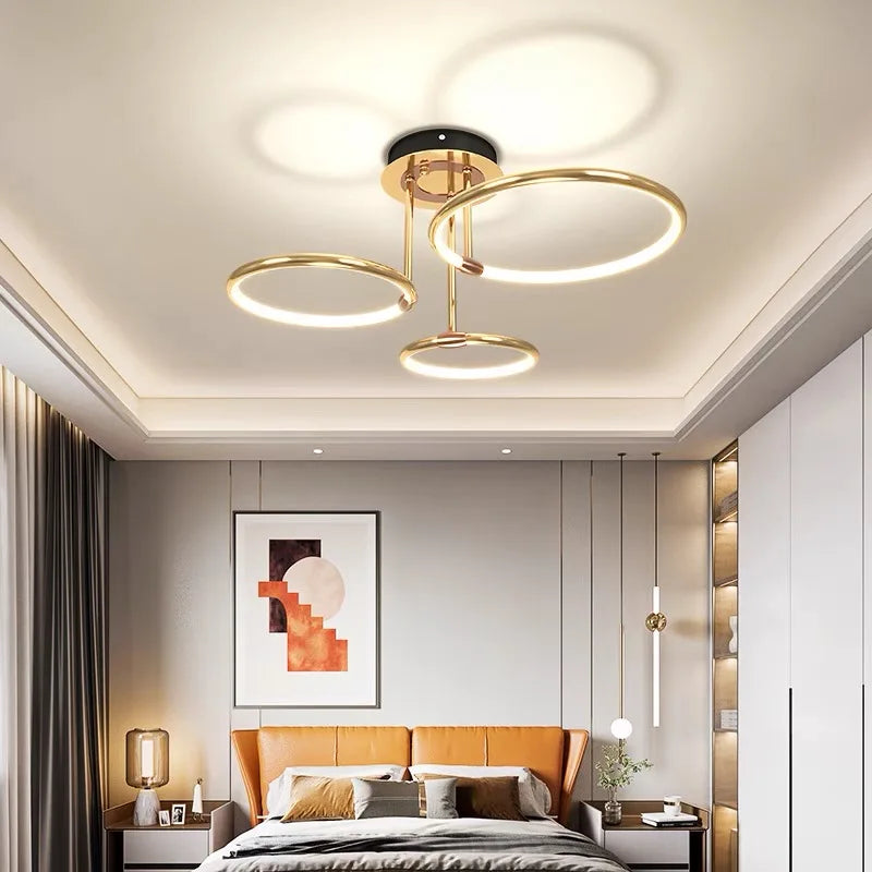 lampe suspendue moderne or blanc circulaire élégante chaînes salon chambre interrupteur bouton