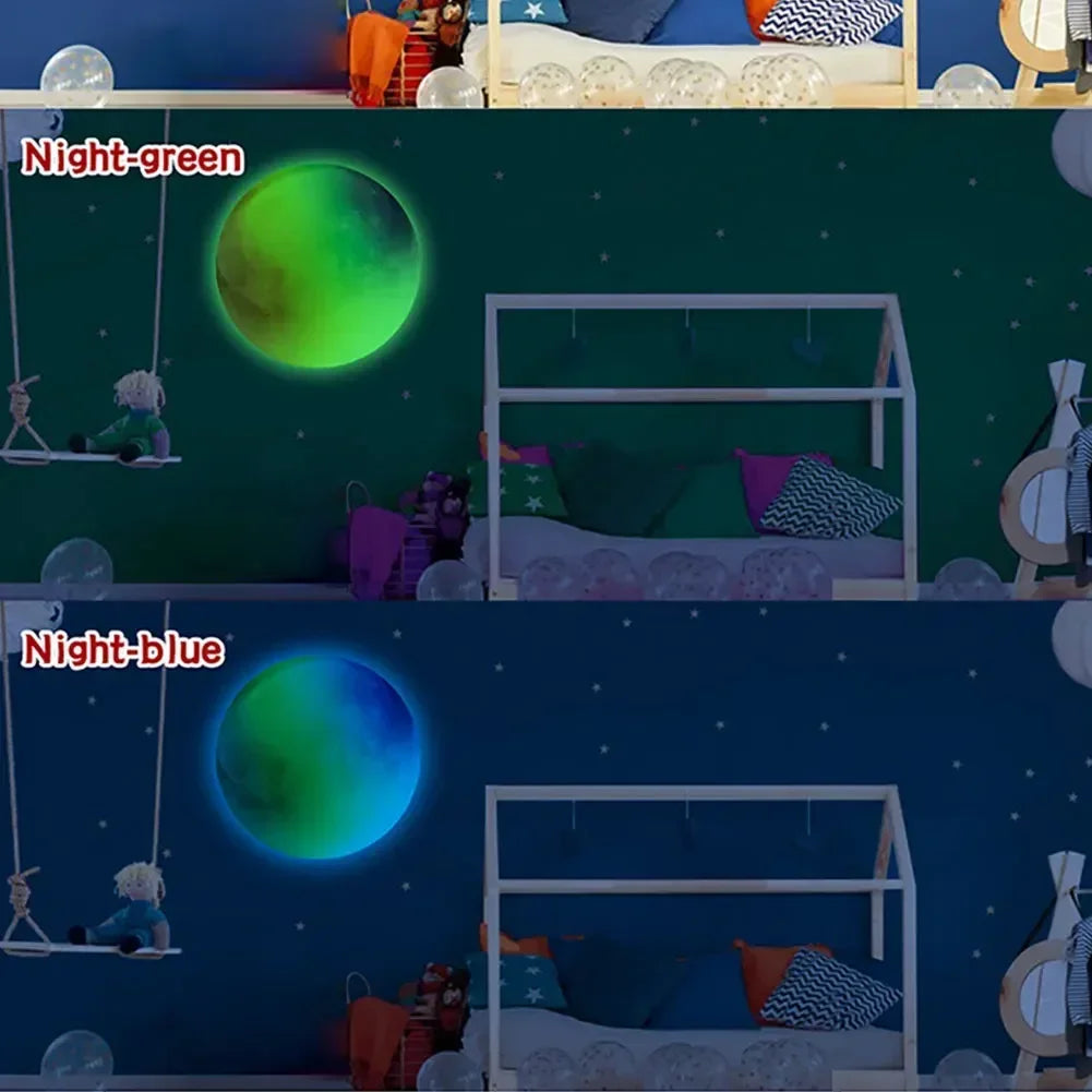 sticker mural lumineux lune étoiles bleu vert rose chambre enfants décoration maison moderne adhésif