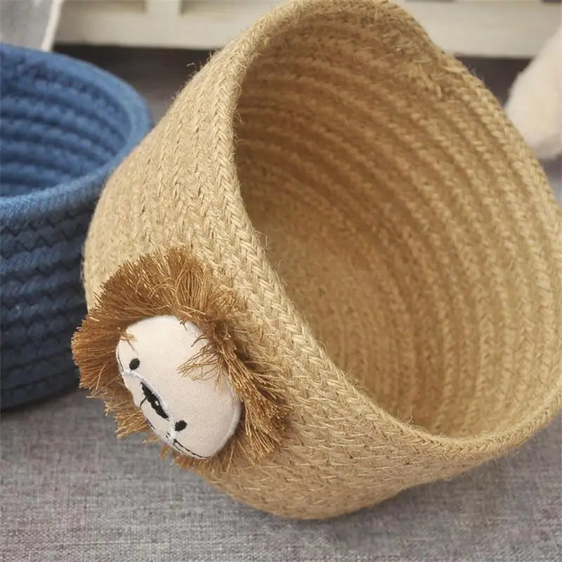 panier tissé motif lion bébé chambre rangement jouets organisateur deco enfantine durable