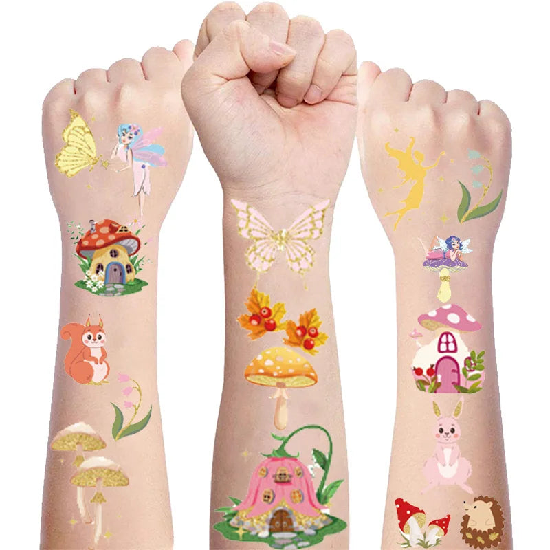 stickers temporaires multicolores fées forêt animaux dessin animé adhésif écolier fête anniversaire