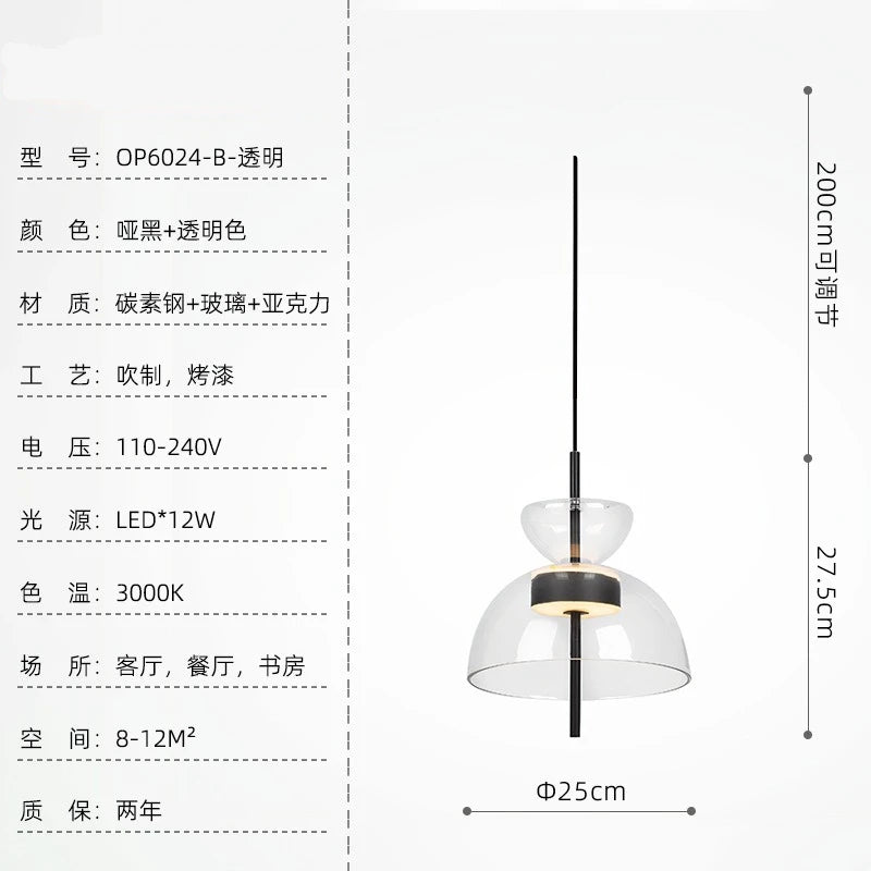suspension lumineuse moderne transparente noir minimaliste led pendentif simple salle manger cuisine bar restaurant