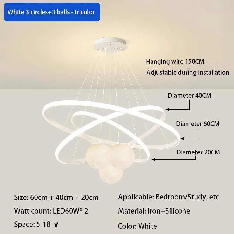 suspension lumineuse moderne blanc boules circulaires aluminium intérieur chambre salon