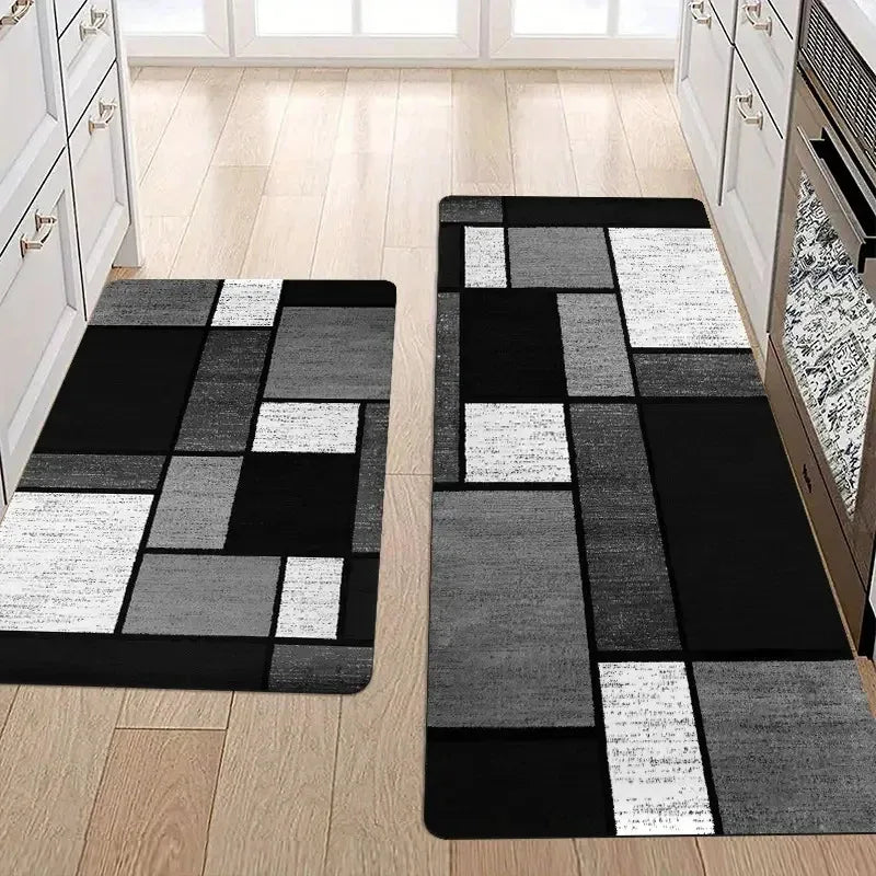 tapis sol moderne géométrique noir gris blanc anti dérapant extérieur intérieur