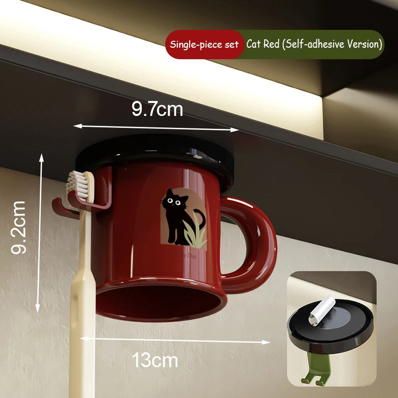 tasse imprimée léopard animal oiseaux texte classique verte rouge beige fixée brosse dentifrice