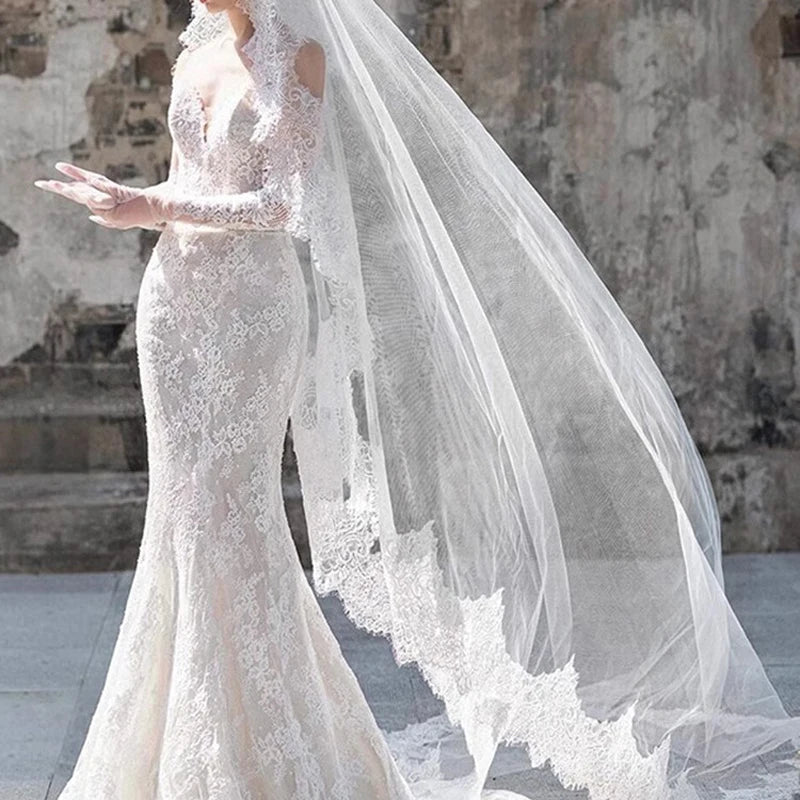voile mariée blanc dentelle florale robe sirène gants longs inclusion ivory transparent