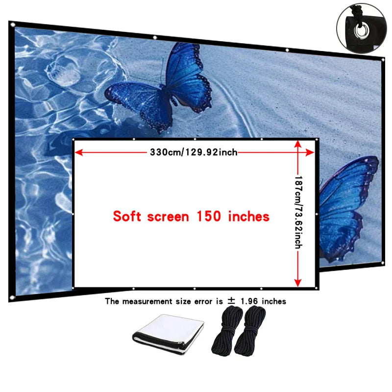 écran projection pliable noir papillons bleus moderne boîte rangement câbles noirs 330cm 187cm