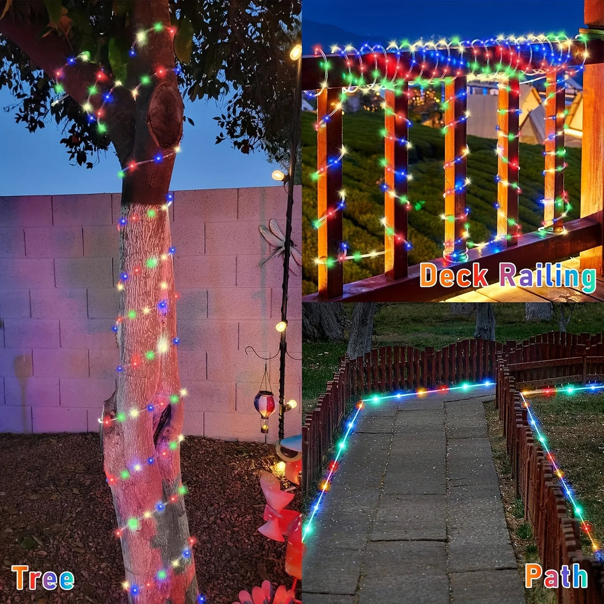 guirlande lumineuse multicolore 200 led modes clips moderneextérieur jardin fêtes