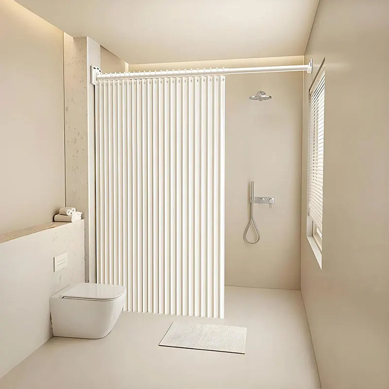 rideau douche pliable polyester rayures verticales beige clair moderne anti moisissure imperméable fixe salle