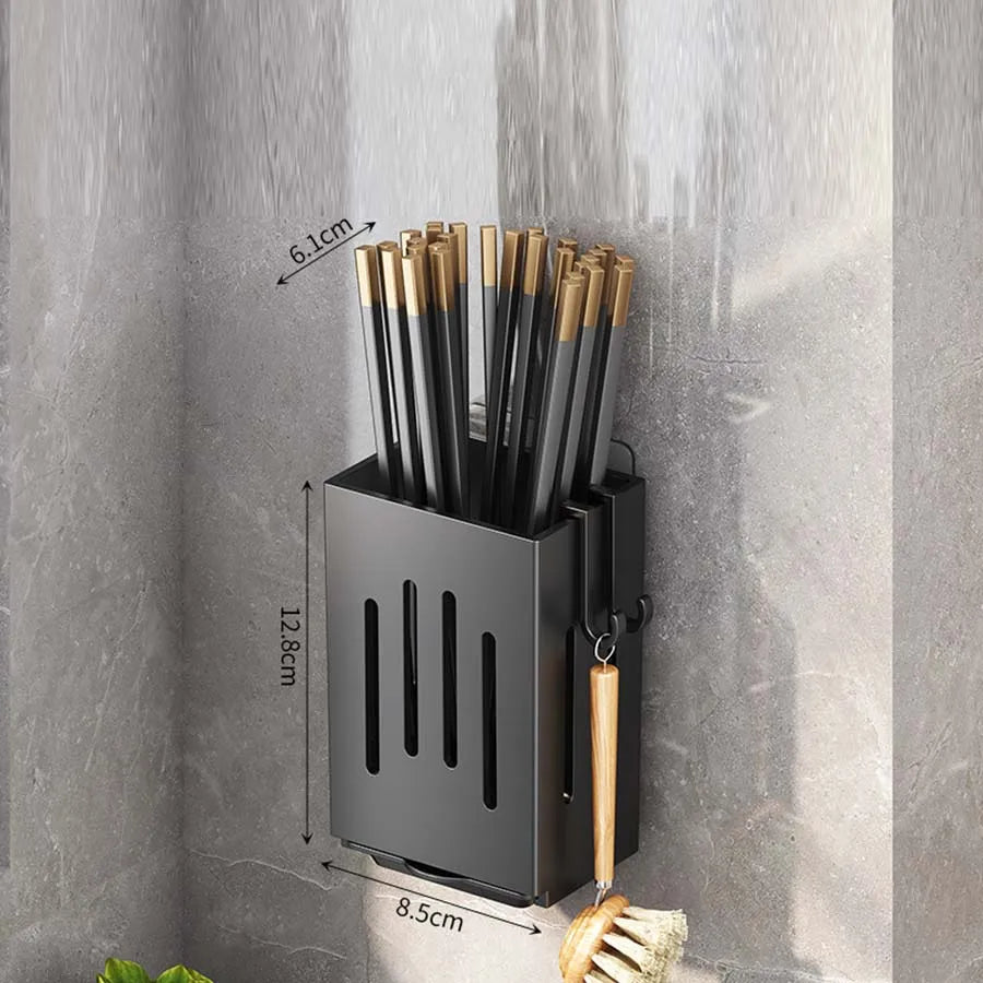porte couteaux mural gris perforé moderne adhésif cuisine réutilisable respectueux environnement stockage minimaliste