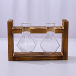 support plante verre moderne bois marron clair vase table decoration maison transparent naturel