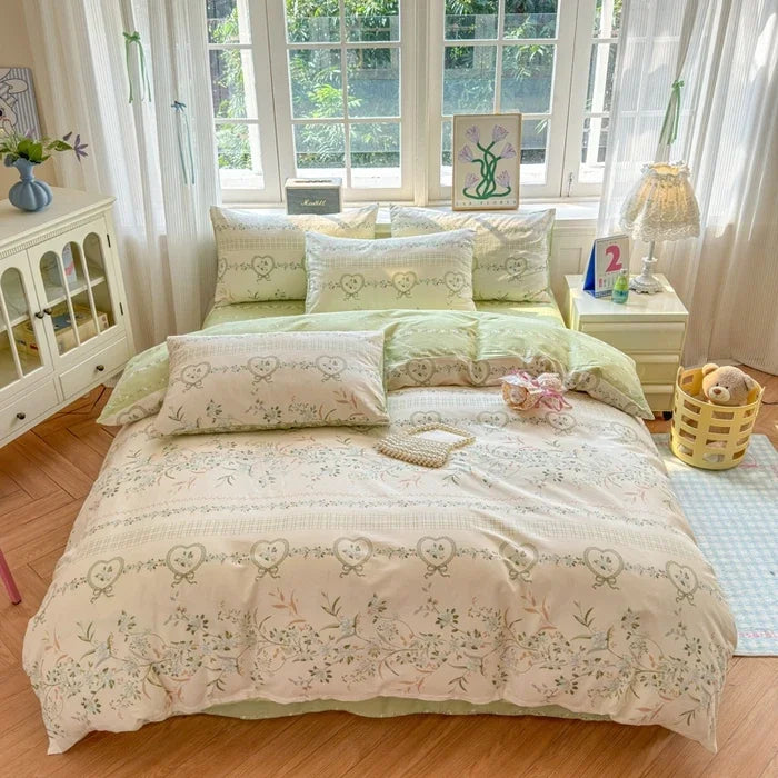 ensemble literie floral vintage 100 coton blanc rose vert bleu beige