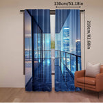rideau moderne bleu imprimé ville semi transparent contemporain 75x166cm 105x230cm 130x210cm polyester