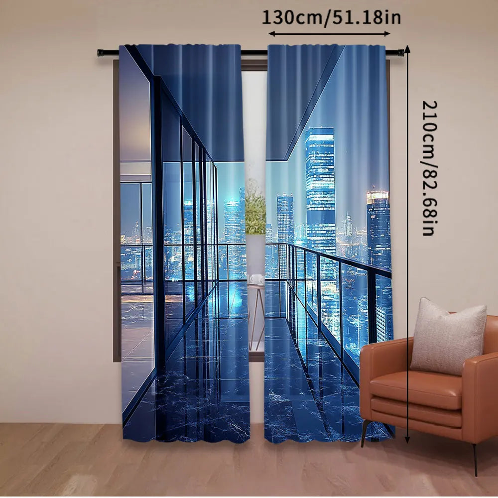 rideau moderne bleu imprimé ville semi transparent contemporain 75x166cm 105x230cm 130x210cm polyester
