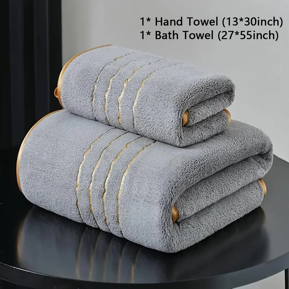 serviettes bain blanches grises bleu marine rayures dorées absorbantes maison bain moderne 70x140cm
