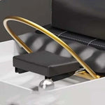 fauteuil shampooing salon coiffure structure aluminium or cuivre moderne jets eau tuyaux robinets professionnel