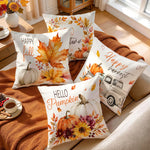 housse coussin imprimée citrouille feuille érable aquarelle automnale décoration maison carré moderne zip invisible