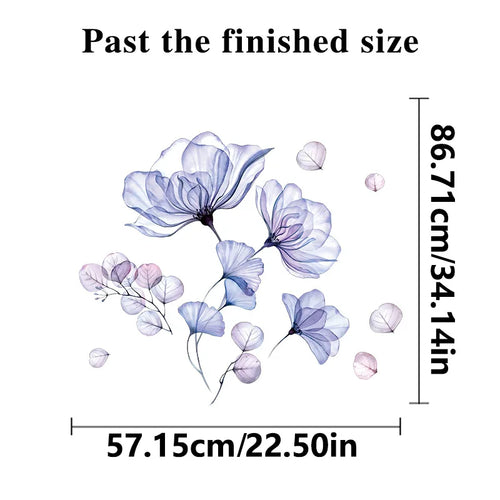 Stickers muraux fleurs bleu violet adhésifs modernes décoration salon chambre coucher
