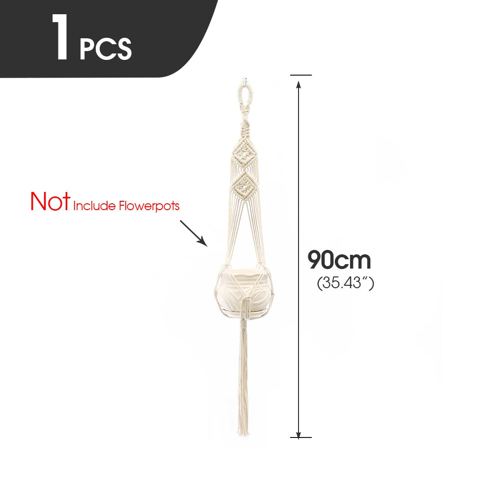 support plante suspendue macramé blanc fait main décoration jardin intérieur boho corde coton