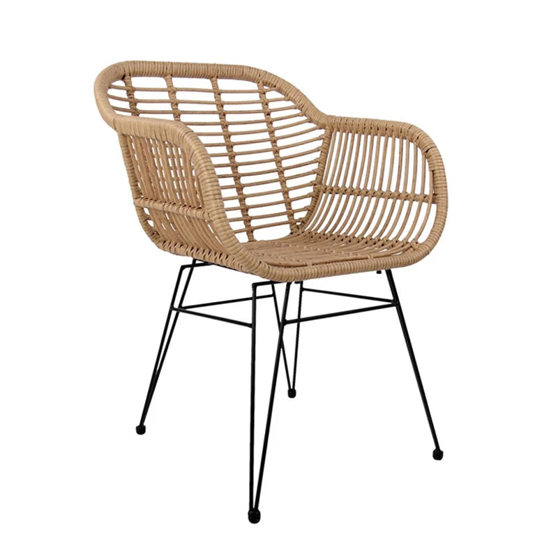 chaise moderne rotin tressée coussin noir blanc beige
