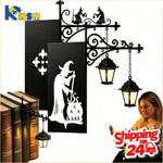 lampe table vintage sorcière citrouille halloween noir motif fleur rétro bibliothèque décoration