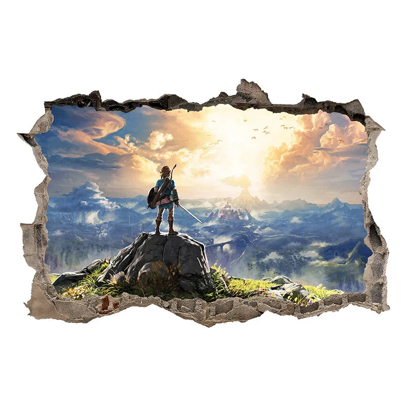 sticker mural 3d dessin animé paysages personnages fantastiques opaques adhésifs chambre bleu vert gris