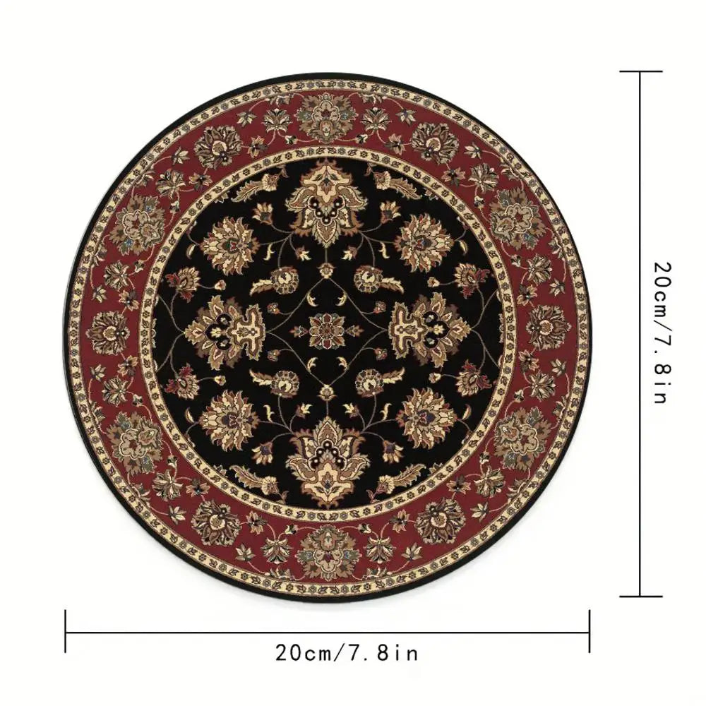tapis rond vintage oriental persan motif floral ornements floraux rouge beige tapis souris antidérapant
