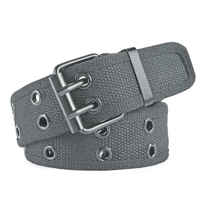 ceinture toile beige perforée boucle métallique décontracté sport outdoor unisexe