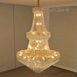 lustre pendentif cristal or hall salon classique 30mètres carrés 20lumières transparents decoration
