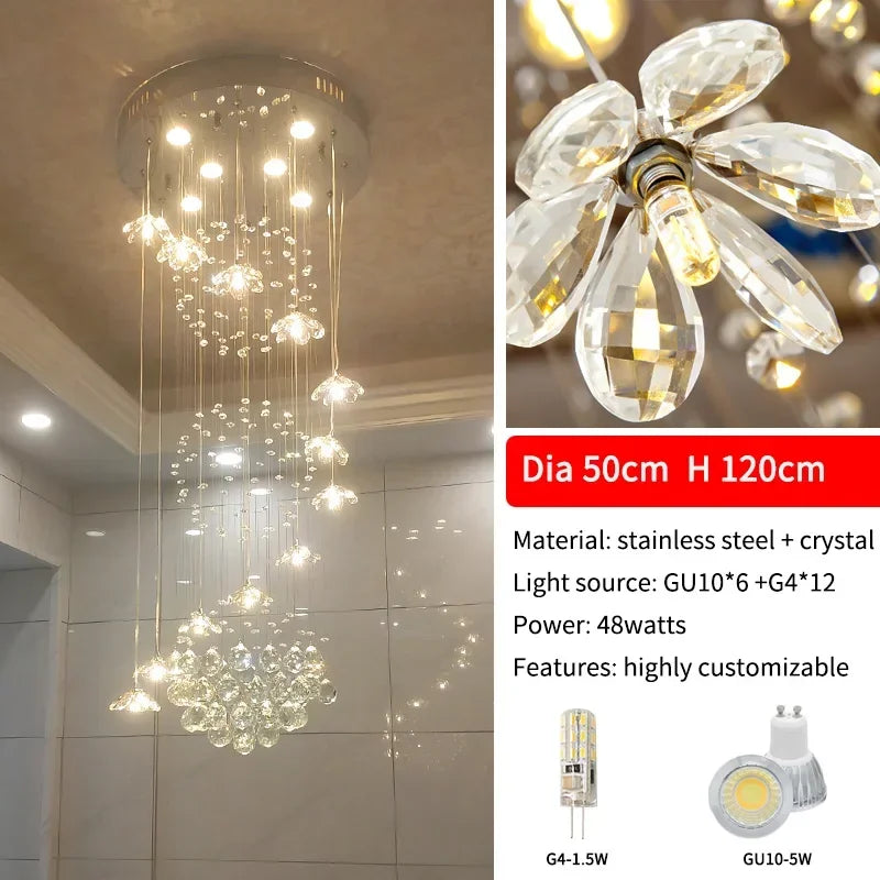 Suspension lumineuse moderne cristal transparente chambre salon 90 260V 249 2000lm