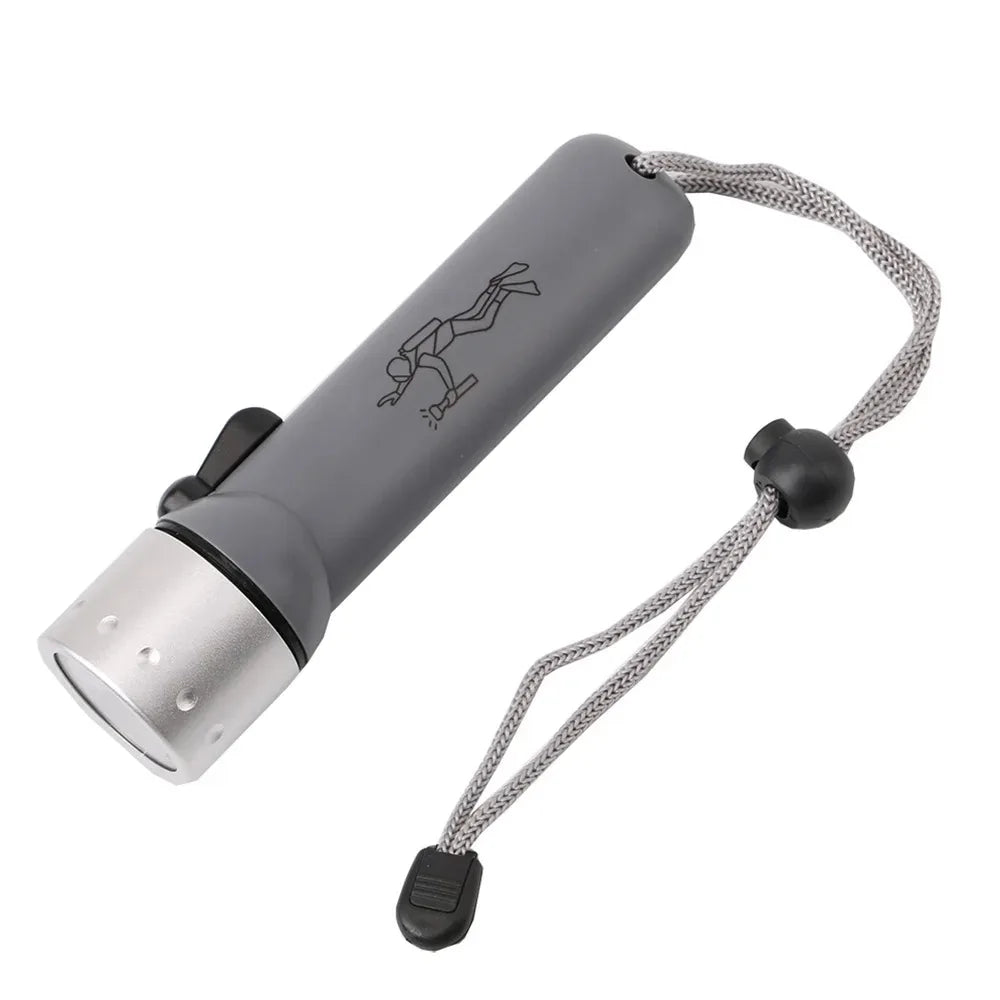 lampe torche sous marine vert fluo argent imprimée plongeur moderne pratique cordon serrure piles