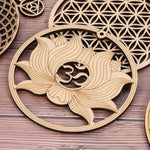 coasters bois clair gravure circulaire fleur vie om lotus minimaliste 14cm 30cm