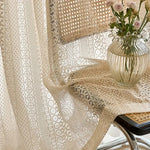 rideau polyester semi transparent beige dentelle géométrique classique maison bureauextérieur simple
